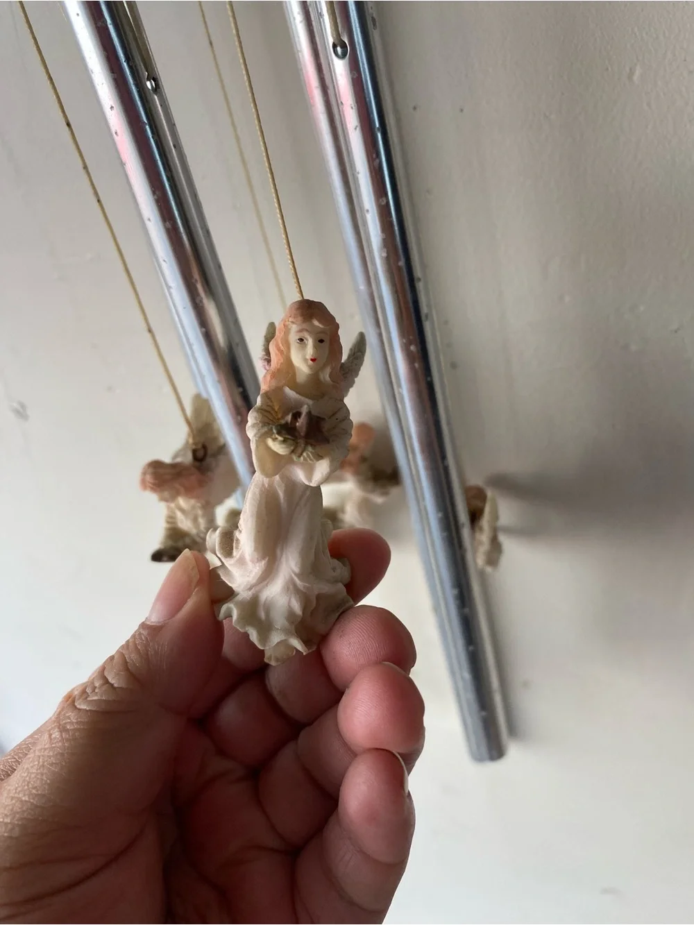 Vintage Resin Angel Holding Baby Wind Chime Cloud Stars Cherub Decor